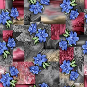 Blue Lily Abstract Patchwork Pattern