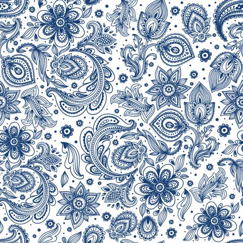 Blue and white seamless paisley pattern