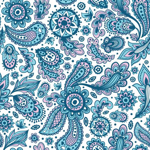 Blue/White floral and paisley motifs