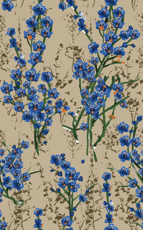 Minimalist Blue Blossom Pattern on Natural Textured Background