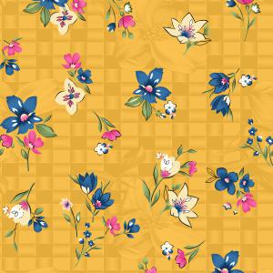Yellow Floral Scatter Seamless Pattern Design