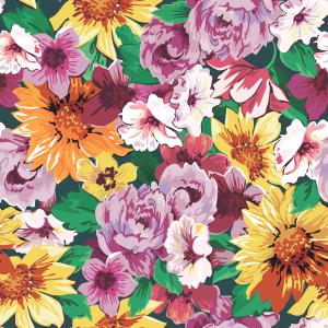 Dense Wildflower Meadow Pattern with Peonies and Sunflowers