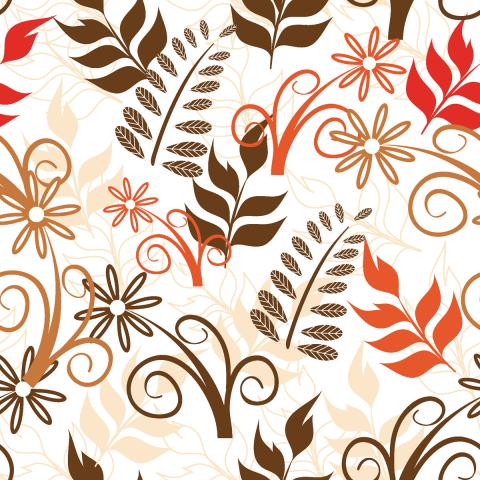 Stylized leaves and warm flowers
