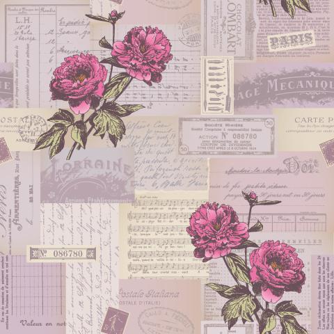 Vintage paper collage and flower
