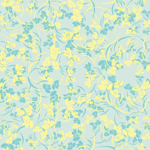 Abstract yellow and blue flowers and swirling vines