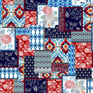 Vibrant Ethnic Patchwork Pattern with Ikat and Paisley Motifs