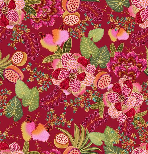 Red Floral Vintage Seamless Pattern Design