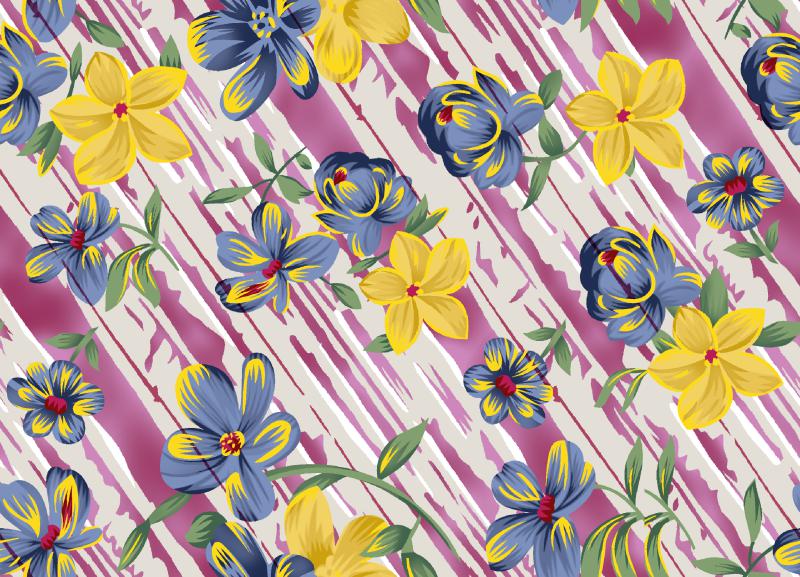 Diagonal Floral Stripe Seamless Pattern Design