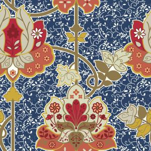 Leaves and flowers in shades of red and pink