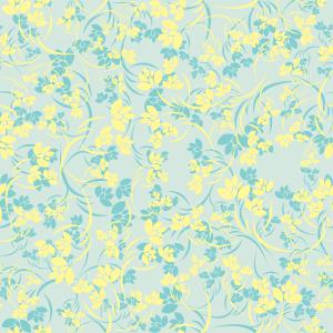 Abstract yellow and blue flowers and swirling vines