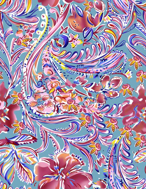 Colorful Artistic Paisley Floral Fusion Pattern