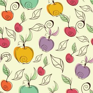 Stylized fruits and leaves on a light background