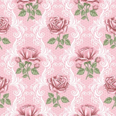 Pink roses and white pattern with polka dot