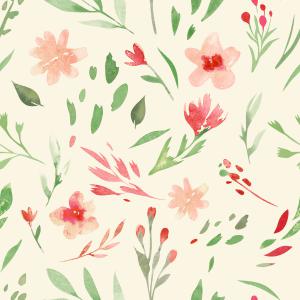 Watercolor Floral Seamless Pattern on Soft Beige