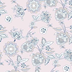 Elegant Blue Outline Floral Seamless Pattern