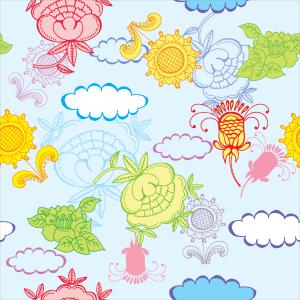 Cute Cartoon Floral Cloud Seamless Pattern Design