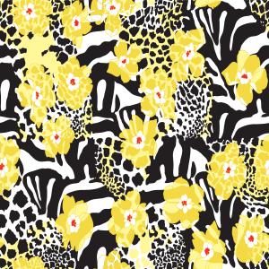 Floral Animal Fusion Seamless Pattern with Yellow Flowers