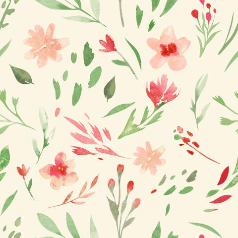 Watercolor Floral Seamless Pattern on Soft Beige
